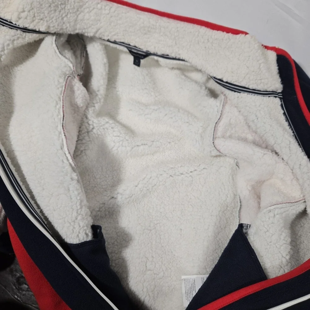 Nautica Red White And Blue Jacket | Sherpa Style Warm Lining | Medium